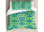 Abakuhaus Copripiumino Astratto, Motivo Floreale Vettoriale, Antiacaro, Adatto A Chi Soffre Di Allergie, Con Federe, 200 Cm X 200 Cm - 80 X 80 Cm, Verde Giada, Verde Lino