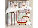 Abakuhaus Copripiumino Moderno, Linea Astratta Ondulata, Antiacaro, Adatto A Chi Soffre Di Allergie, Con Federe, 200 Cm X 200 Cm - 80 X 80 Cm, Kaki Bordeaux-Bianco