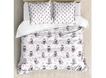Abakuhaus Copripiumino Gufo, Gufi Sul Ramo, Antiacaro, Adatto A Chi Soffre Di Allergie, Con Federe, 200 Cm X 200 Cm - 80 X 80 Cm, Bianco Melanzana