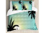 Abakuhaus Copripiumino Moderno, Hawaiian Miami Beach Sun, Antiacaro, Adatto A Chi Soffre Di Allergie, Con Federe, 155 Cm X 220 Cm - 80 X 80 Cm, Seafoam Nero