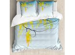 Abakuhaus Copripiumino Con Fiori, Opera D'arte Flower Bud Blossom, Antiacaro, Adatto A Chi Soffre Di Allergie, Con Federe, 200 Cm X 200 Cm - 80 X 80 Cm, Giallo Marrone Blu