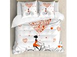 Abakuhaus Copripiumino Di San Valentino, Ragazza Romantica In Bicicletta, Antiacaro, Adatto A Chi Soffre Di Allergie, Con Federe, 200 Cm X 200 Cm - 80 X 80 Cm, Rosso Nero Bianco