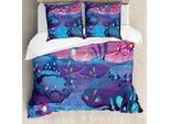 Abakuhaus Copripiumino Funghi, Fiume Funghi Alberi, Antiacaro Adatto A Chi Soffre Di Allergie Con Federe, 155 Cm X 220 Cm - 80 X 80 Cm, Blu Fucsia
