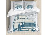 Abakuhaus Set Copripiumino Retrò Per Letti Matrimoniali, Auto D'epoca, Antiacaro, Adatto A Chi Soffre Di Allergie, Con Federe, Blu-Grigio E