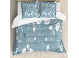 Abakuhaus Copripiumino Con Fiori, Boccioli, Petali E Edera, Antiacaro, Adatto A Chi Soffre Di Allergie, Con Federe, 200 Cm X 200 Cm - 80 X 80 Cm, Blu Ardesia E Bianco