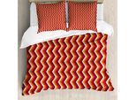 Copripiumino Abakuhaus Retro, Zig Zag Chevron Stripes, Antiacaro, Adatto A Chi Soffre Di Allergie, Con Federe, 155 Cm X 220 Cm - 80 X 80 Cm, Arancione Marrone Giallo