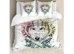 Abakuhaus Copripiumino Astratto, Wild Tribe Animal Wolf, Antiacaro, Adatto A Chi Soffre Di Allergie, Con Federe, 155 Cm X 220 Cm - 80 X 80 Cm, Multicolore