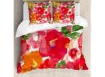 Abakuhaus Copripiumino Con Motivi Floreali, Fiori Acquerellati, Antiacaro, Adatto A Chi Soffre Di Allergie, Con Federe, 155 Cm X 220 Cm - 80 X 80 Cm, Rosso E Arancione