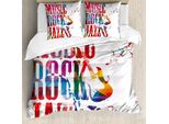 Copripiumino Abakuhaus Musical, Scritta Rock Jazz, Antiacaro, Adatto A Chi Soffre Di Allergie, Con Federe, 155 Cm X 220 Cm - 80 X 80 Cm, Multicolore