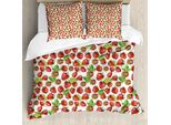Abakuhaus Set Copripiumino Verde E Rosso Per Letti Matrimoniali, Frutta Acquerellata, Antiacaro, Adatto A Chi Soffre Di Allergie, Con Federe, Verde Lime E Rosso