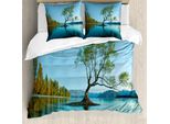 Abakuhaus Copripiumino Naturale, Baum Lake Nature Themed, Antiacaro, Adatto A Chi Soffre Di Allergie, Con Federe, 200 Cm X 200 Cm - 80 X 80 Cm, Verde Felce