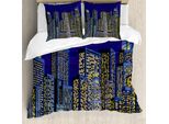 Abakuhaus Digital Copripiumino, Vista Della Città Quadrato Blu, Antiacaro Adatto A Chi Soffre Di Allergie Con Federe, 155 Cm X 220 Cm - 80 X 80 Cm, Blu Scuro E Giallo