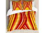 Abakuhaus Copripiumino Retrò, Strisce Ondulate Astratte, Antiacaro, Adatto A Chi Soffre Di Allergie, Con Federe, 200 Cm X 200 Cm - 80 X 80 Cm, Giallo Arancione Rosso