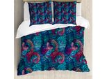 Abakuhaus Copripiumino Ombre, Mosaico Shell-Strudel, Antiacaro Adatto A Chi Soffre Di Allergie Con Federe, 155 Cm X 220 Cm - 80 X 80 Cm, Azzurro E Rosa Lilla