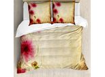 Abakuhaus Copripiumino Floreale, Retrò Floreale Grungy Vintage, Antiacaro, Adatto A Chi Soffre Di Allergie, Con Federe, 155 Cm X 220 Cm - 80 X 80 Cm, Sabbia, Marrone, Rosa