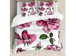 Abakuhaus Copripiumino Con Motivi Floreali, Fiori Di Rosa E Boccioli, Antiacaro E Anallergico, Con Federe, 155 Cm X 220 Cm - 80 X 80 Cm, Rosa Pallido