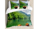 Abakuhaus Copripiumino Naturale, Boote Lake Forest Serene, Antiacaro, Adatto A Chi Soffre Di Allergie, Con Federe, 200 Cm X 200 Cm - 80 X 80 Cm, Verde Felce Cannella