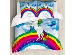 Abakuhaus Copripiumino Fantasia, Unicorno Arcobaleno Fantasia, Antiacaro, Adatto A Chi Soffre Di Allergie, Con Federe, 200 Cm X 200 Cm - 80 X 80 Cm, Multicolore