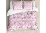 Abakuhaus Copripiumino Floreale, Tonalità Tenui Floreali Retrò, Antiacaro, Adatto A Chi Soffre Di Allergie, Con Federe, 200 Cm X 200 Cm - 80 X 80 Cm, Fucsia Rosa Pallido