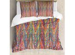 Abakuhaus Set Copripiumino Astratto Per Letti Matrimoniali, Linee Colorate A Zig Zag, Antiacaro, Adatto A Chi Soffre Di Allergie, Con Federe, Arancione, Blu, Bianco E Rosso
