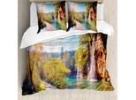 Abakuhaus Copripiumino Naturale, Idilliaca Cascata Sul Lago, Antiacaro, Adatto A Chi Soffre Di Allergie, Con Federe, 155 Cm X 220 Cm - 80 X 80 Cm, Multicolore