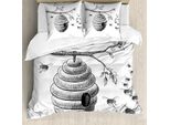 Abakuhaus Copripiumino Naturale, Hand Drawn Honeycomb, Antiacaro, Adatto A Chi Soffre Di Allergie, Con Federe, 155 Cm X 220 Cm - 80 X 80 Cm, Grigio Antracite Bianco