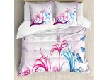 Abakuhaus Copripiumino Naturale, Design Primaverile, Antiacaro, Adatto A Chi Soffre Di Allergie, Con Federe, 200 Cm X 200 Cm - 80 X 80 Cm, Viola Rosa Azzurro