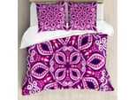 Abakuhaus Copripiumino Floreale, Lace Trippy Foglia Floreale, Antiacaro Adatto A Chi Soffre Di Allergie Con Federe, 200 Cm X 200 Cm - 80 X 80 Cm, Magenta Rosa Plum