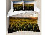 Abakuhaus Copripiumino Landscape, Sunset Flower Field, Antiacaro, Adatto A Chi Soffre Di Allergie, Con Federe, 200 Cm X 200 Cm - 80 X 80 Cm, Giallo Verde Blu