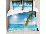 Abakuhaus Set Copripiumino Da Letto Per Letti Matrimoniali, Costa Tropicale Palme, Antiacaro Adatto A Chi Soffre Di Allergie Con Federe, Verde Felce Azzurro Cielo Perla