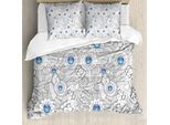 Abakuhaus Copripiumino Con Motivi Floreali E Pois Blu, Antiacaro E Anallergico, Con Federe, 155 Cm X 220 Cm - 80 X 80 Cm, Nero, Bianco, Blu