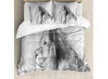 Abakuhaus Copripiumino Per Animali Domestici, Sketch Safari Lion, Antiacaro, Adatto A Chi Soffre Di Allergie, Con Federe, 200 Cm X 200 Cm - 80 X 80 Cm, Grigio Antracite Bianco