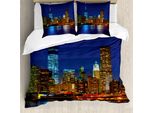 Abakuhaus Copripiumino Urbano, Manhattan Tramonto Skyline, Antiacaro, Adatto A Chi Soffre Di Allergie, Con Federe, 200 Cm X 200 Cm - 80 X 80 Cm, Multicolore