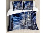 Abakuhaus Copripiumino Fantasia, Castello Sull'isola, Luna Piena, Antiacaro, Adatto A Chi Soffre Di Allergie, Con Federe, 200 Cm X 200 Cm - 80 X 80 Cm, Blu Scuro, Grigio, Bianco