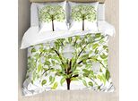 Abakuhaus Copripiumino Naturale, Fiori Estivi, Antiacaro, Adatto A Chi Soffre Di Allergie, Con Federe, 200 Cm X 200 Cm - 80 X 80 Cm, Verde Marrone Bianco