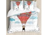 Abakuhaus Set Copripiumino Con Caricatura Per Letti Matrimoniali, Citazione Mongolfiera, Antiacaro Adatto A Chi Soffre Di Allergie Con Federe, Azzurro Rosso Corallo