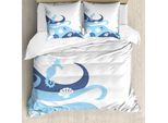 Abakuhaus Copripiumino Ocean, Deep Sealife Creatures, Antiacaro, Adatto A Chi Soffre Di Allergie, Con Federe, 200 Cm X 200 Cm - 80 X 80 Cm, Blu Navy-Acquamarina E Bianco