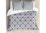 Abakuhaus Copripiumino Vintage, Fiori Antichi, Antiacaro, Adatto A Chi Soffre Di Allergie, Con Federe, 200 Cm X 200 Cm - 80 X 80 Cm, Azzurro, Rosso, Verde