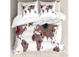 Abakuhaus Copripiumino Con Mappa Floreale Del Mondo, Vintage Atlas Boho, Antiacaro, Adatto A Chi Soffre Di Allergie, Con Federe, 155 Cm X 220 Cm - 80 X 80 Cm, Multicolore