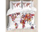 Abakuhaus Copripiumino Con Mappa Floreale Del Mondo, Fiori In Crescita, Antiacaro, Adatto A Chi Soffre Di Allergie, Con Federe, 155 Cm X 220 Cm - 80 X 80 Cm, Multicolore