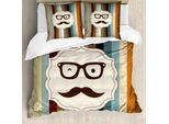 Abakuhaus Copripiumino Moderno, Man Schnurrbart Brille, Antiacaro, Adatto A Chi Soffre Di Allergie, Con Federe, 200 Cm X 200 Cm - 80 X 80 Cm, Multicolore