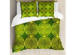 Abakuhaus Copripiumino Astratto, Clear Flower Of Life, Antiacaro, Adatto A Chi Soffre Di Allergie, Con Federe, 200 Cm X 200 Cm - 80 X 80 Cm, Giallo Verde Cacciatore