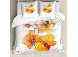 Abakuhaus Copripiumino Con Fiori, Foglie Di Orchidea Selvaggia Esotica, Resistente All'acqua, Lavabile, Colori Che Non Stingono, Personalizzato, 155 Cm X 220 Cm - 80 X 80 Cm, Rosso, Giallo, Calendula