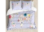 Abakuhaus Copripiumino Con Mappa Floreale Del Mondo, Mappa Soft Blooms, Antiacaro, Adatto A Chi Soffre Di Allergie, Con Federe, 200 Cm X 200 Cm - 80 X 80 Cm, Color Crema Lilla