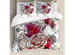 Abakuhaus Copripiumino Floreale, Tema Matrimoniale Nostalgico, Antiacaro, Adatto A Chi Soffre Di Allergie, Con Federe, 155 Cm X 220 Cm - 80 X 80 Cm, Multicolore