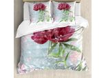 Abakuhaus Set Copripiumino Retrò Per Letti Matrimoniali, Fiori Di Peonia, Antiacaro, Adatto A Chi Soffre Di Allergie, Con Federe, Verde Felce, Azzurro, Magenta
