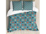 Abakuhaus Copripiumino Blu, Valentines Romantisches Liebe, Antiacaro, Adatto A Chi Soffre Di Allergie, Con Federe, 200 Cm X 200 Cm - 80 X 80 Cm, Blu, Marrone E Vermiglio