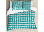 Abakuhaus Copripiumino Geometrico, Retro Klassik Tile, Antiacaro, Adatto A Chi Soffre Di Allergie, Con Federe, 155 Cm X 220 Cm - 80 X 80 Cm, Turchese E Viola