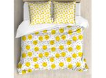 Abakuhaus Copripiumino Giallo E Bianco, Grandi Cerchi, Antiacaro, Adatto A Chi Soffre Di Allergie, Con Federe, 200 Cm X 200 Cm - 80 X 80 Cm, Marigold E Nero