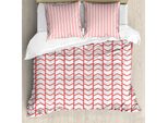 Abakuhaus Copripiumino Moderno, Bordi Con Linee A Chevron, Antiacaro E Anallergico, Con Federe, 155 Cm X 220 Cm - 80 X 80 Cm, Corallo Scuro E Bianco